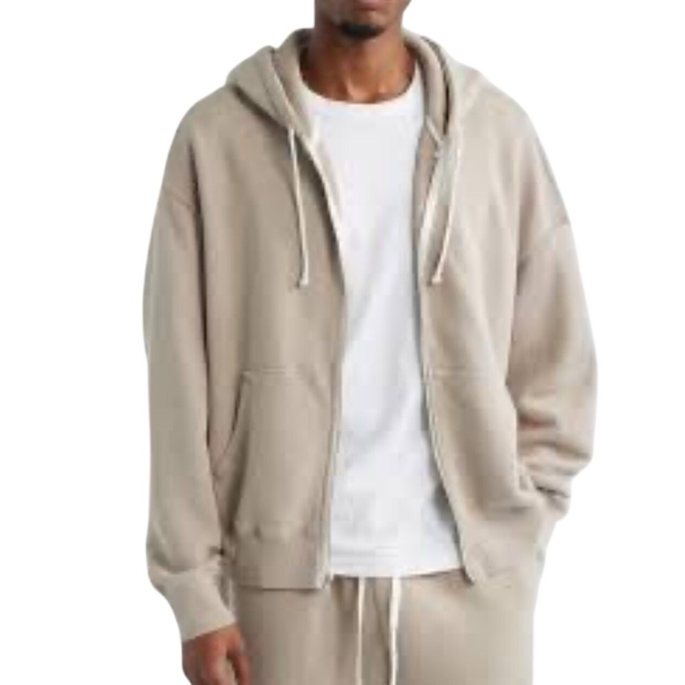 Elwood Mens Large Organic Cotton Full Zip Hoodie Oatmeal Heather